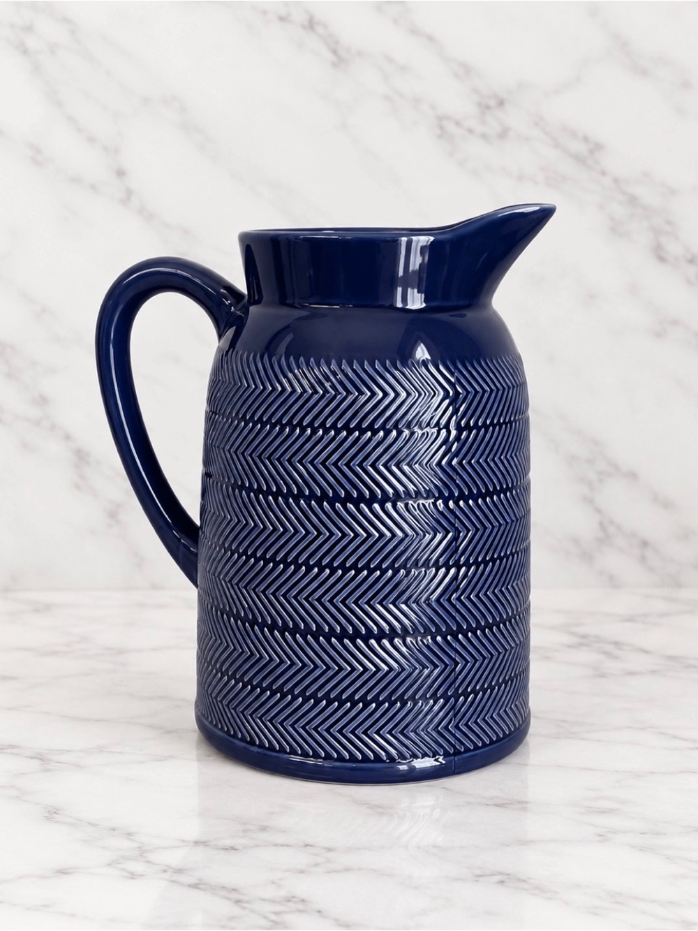 Textured Ceramic Pitcher in Deep Navy Blue